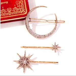 Celestial Hair Adornments, Bronze & Rhinestone Moon and Stars